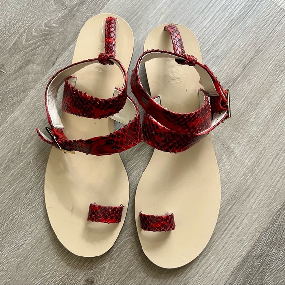 Delete tibi Hanson Red Snake-Effect Leather Sandals Crisscross Strap Round 39 9 - Picture 6 of 11
